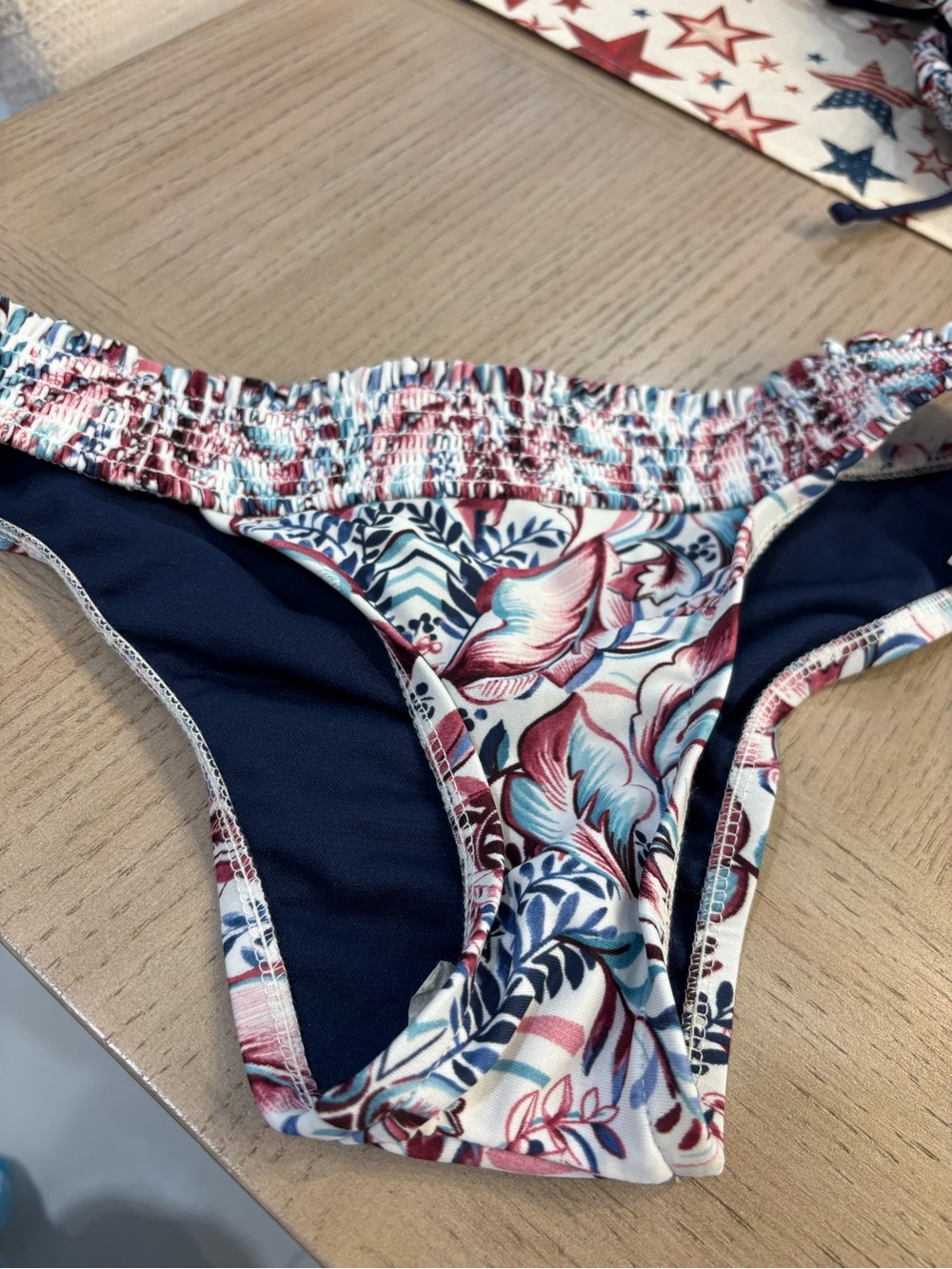 Xhilaration Floral Navy and Burgundy Bikini Bottom